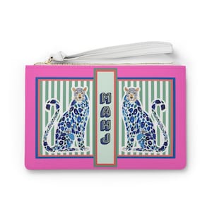 Mahjong Tile Bag | Blue + Pink Chinoiserie Cheetah, Preppy Mah Jongg Leopard Case, Stylish Mahj Group Gift, Maximalist Hostess Present