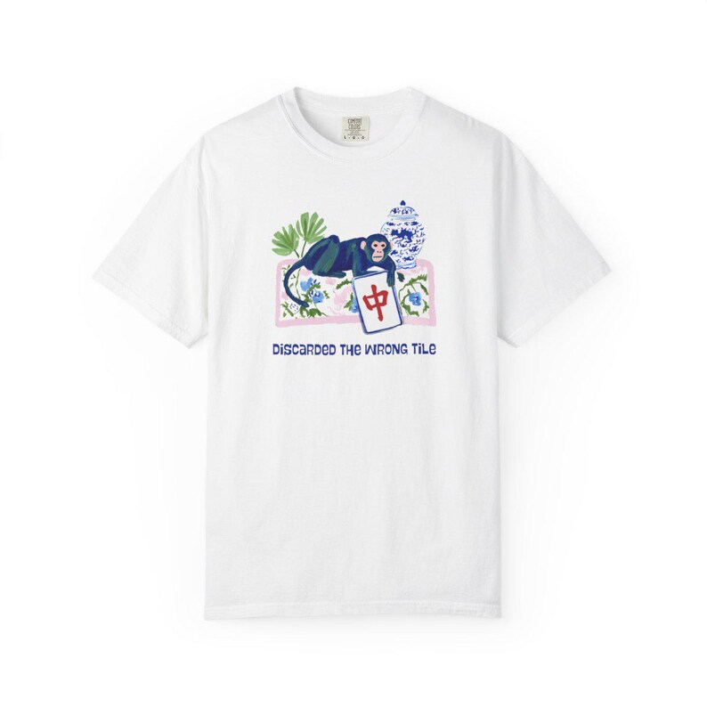 Mahjong Funny "Discarded the Wrong Tile" Comfort Colors™ T-Shirt | Maximalist Preppy Mahjongg Tee | Chinoiserie Mahj Game | Mah jongg Gift