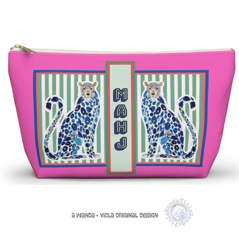 Mahjong Tile Bag with Blue Chinoiserie Cheetah | Maximalist Preppy Mahj Accessories Bag
