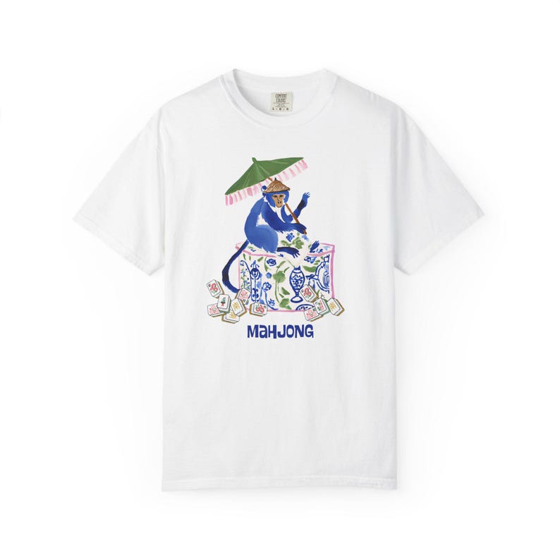 Mahjong Chinoiserie Monkey Comfort Colors™ T-Shirt | Maximalist Preppy Bunny Mahjongg Tee | Mahj Game Night Shirt | Mah jongg Gift