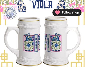 Mahjong Chinoiserie Ginger Jar Dragon Coffee and Cocktails Stein, Mahj Drink Cup, Mah Jongg Mug, Hostess Gift, Game Party Drinkware Prize