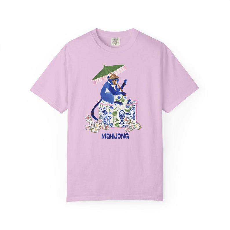 Mahjong Chinoiserie Monkey Comfort Colors™ T-Shirt | Maximalist Preppy Bunny Mahjongg Tee | Mahj Game Night Shirt | Mah jongg Gift