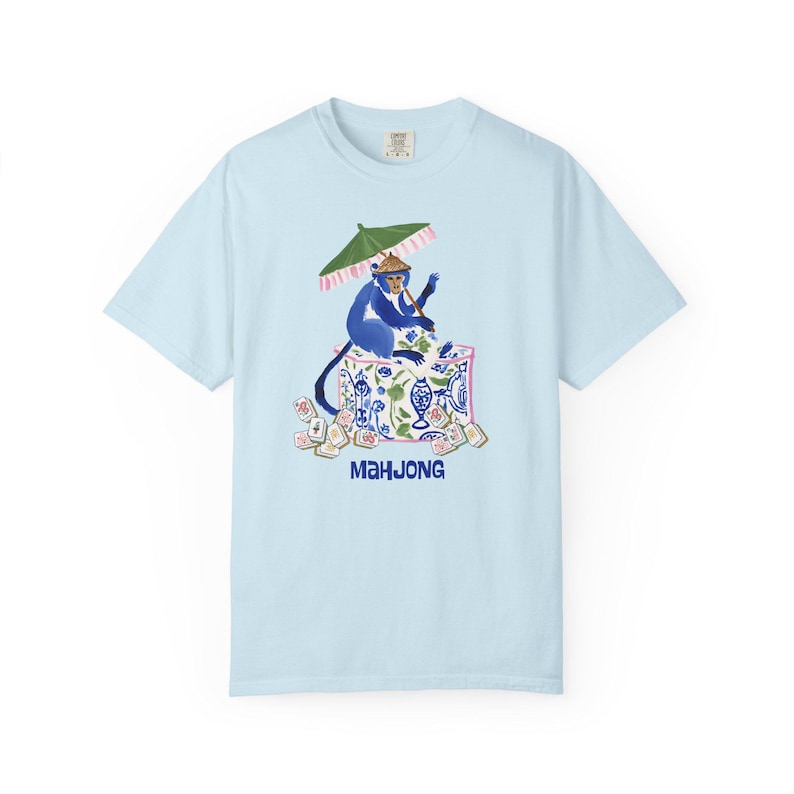 Mahjong Chinoiserie Monkey Comfort Colors™ T-Shirt | Maximalist Preppy Bunny Mahjongg Tee | Mahj Game Night Shirt | Mah jongg Gift