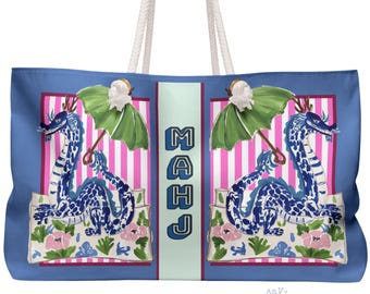 Mahjong Chinoiserie Dragon Tote Bag | Maximalist Preppy Mahj Travel, Mah Jongg  Stylish Mahj Friend Gift, Hostess Present Accessories