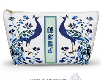 Mahjong Chinoiserie Bird Bam Peacock Tile Bag | Maximalist Preppy Mah Jongg Dice Case, Mahj Group Gift,  Hostess Present Money Accessories