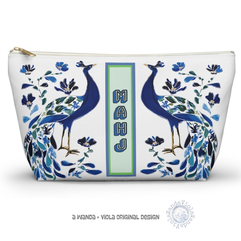 Mahjong Chinoiserie Bird Bam Peacock Tile Bag | Maximalist Preppy Mah Jongg Dice Case, Mahj Group Gift,  Hostess Present Money Accessories