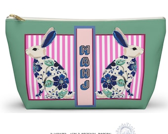 Mahjong Rabbit Tile Bag | Maximalist Preppy Bunny Mahj Accessories Coin Dice Case | Easter Hostess or Group Gift
