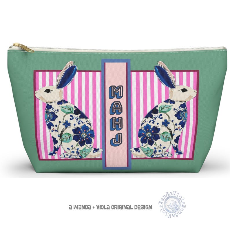 Mahjong Rabbit Tile Bag | Maximalist Preppy Bunny Mahj Accessories Bag | Easter Hostess or Group Gift