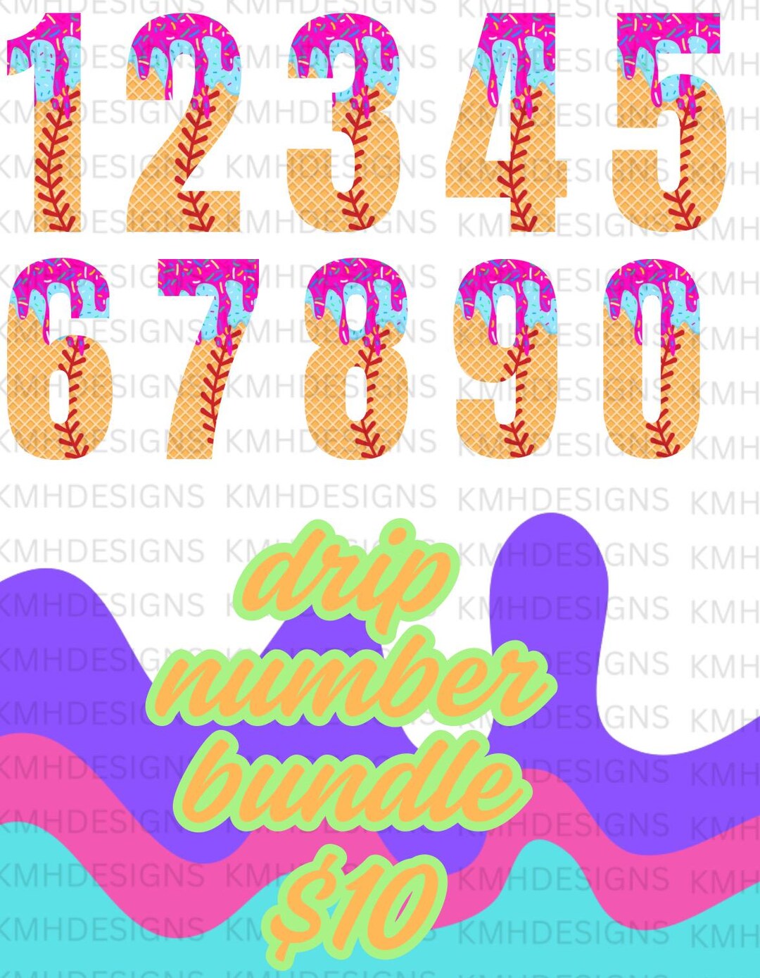 Icecream Drip Numbers - Etsy