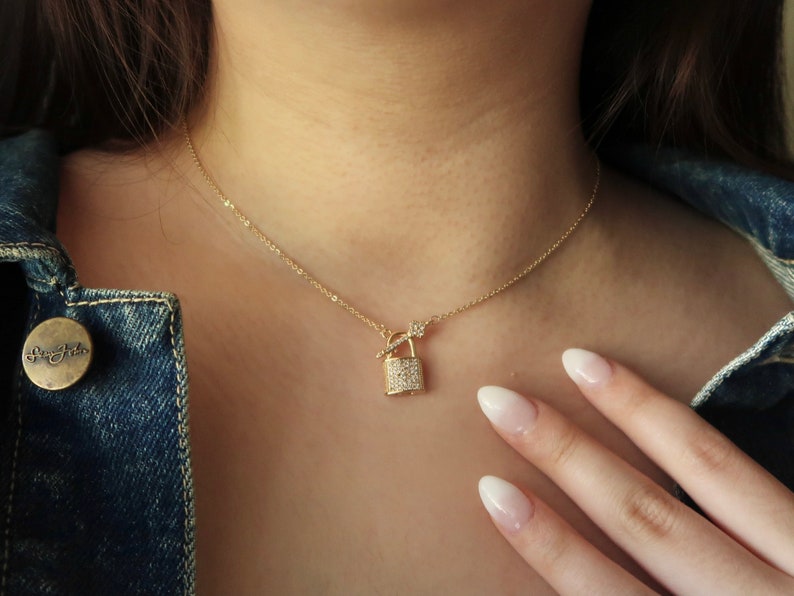 Key Padlock Pendant Necklace Key Lock Necklace Sparkly Etsy