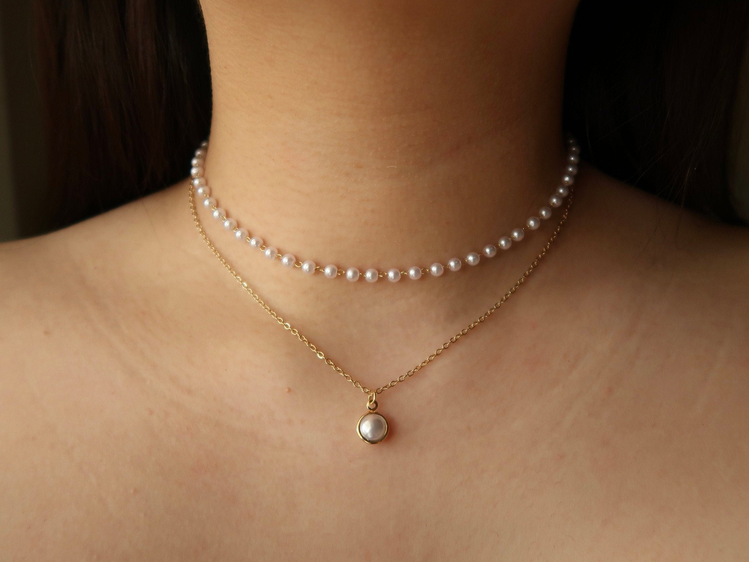 ★PEARLY MORE★ Pearl Point Ball Chain Choker Necklace Exaggerated Big Ball Beaded Chain Choker Necklace for Women