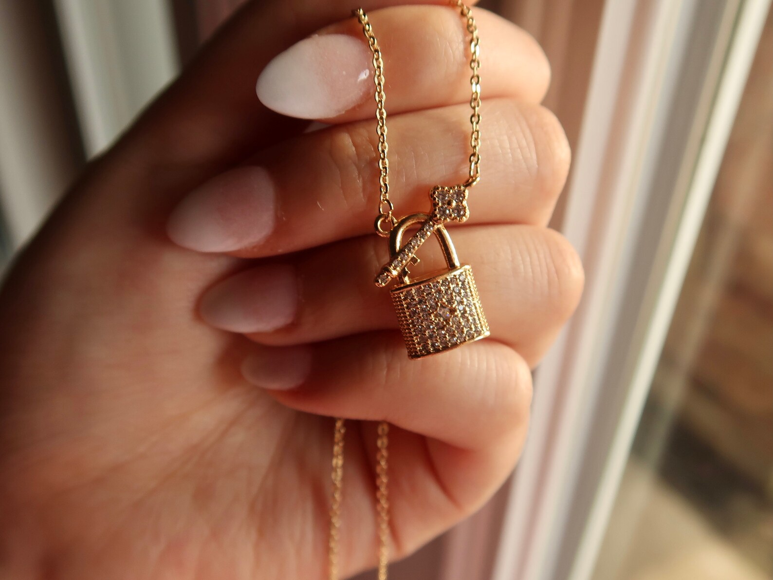 Key Padlock Pendant Necklace Key Lock Necklace Sparkly Etsy