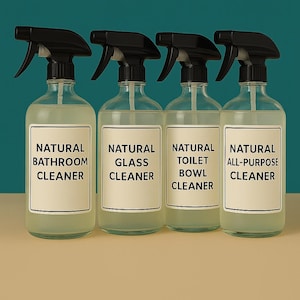 Natural Cleaner Label Bundle | Printable Bathroom, Glass, Toilet & All-Purpose Spray Bottle Stickers | Digital Download PDF