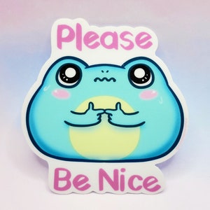 Please Be Nice Frog Sticker, Vinyl Sticker, Funny Meme Sticker, Cute Frog Sticker, Laptop Sticker, Macbook Decal