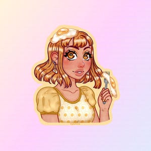 Fried Egg Girl Matte Vinyl Sticker, Cute Egg Sticker, Kawaii Anime Girl Sticker, Kawaii Egg Sticker, Food Sticker, Water Bottle Sticker
