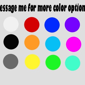 Op de afbeelding: Een selectie van 12 kleurstalen in cirkels, waaronder wit, rood, blauw, paars, zwart, oranje, turquoise, roze, grijs, geel, groen en teal. Neem contact met me op voor meer kleur opties!