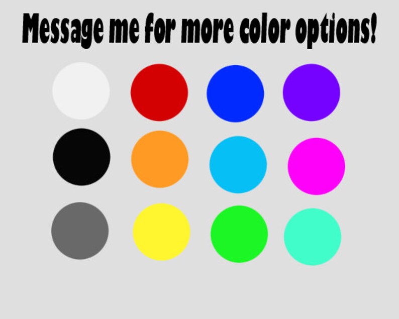 Op de afbeelding: Een selectie van 12 kleurstalen in cirkels, waaronder wit, rood, blauw, paars, zwart, oranje, turquoise, roze, grijs, geel, groen en teal. Neem contact met me op voor meer kleur opties!