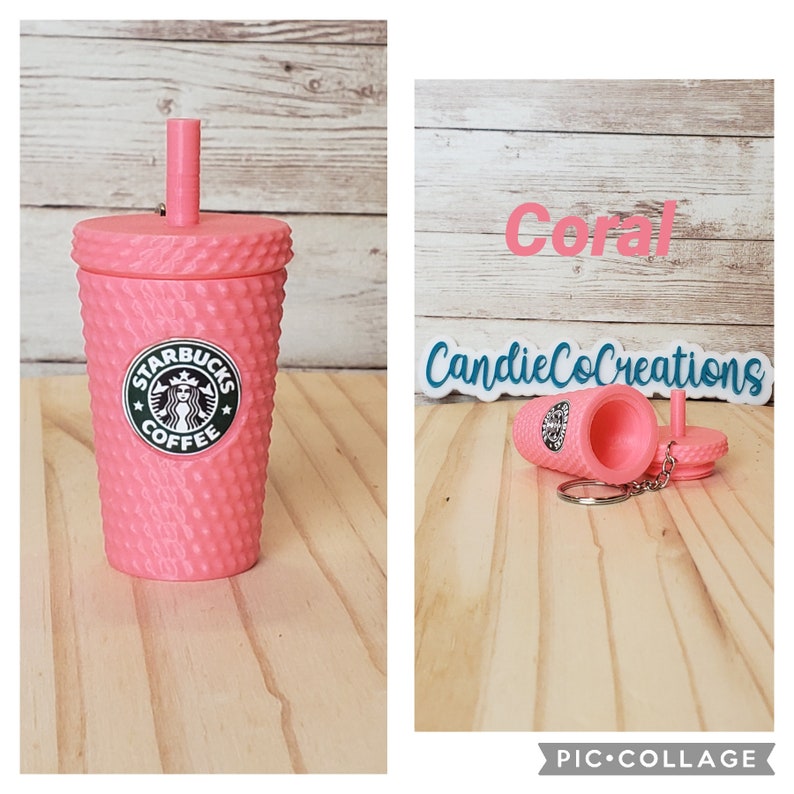 Studded Tumbler Keychain, With Removable Lid and Storage, ALL THE PINKS Starbucks Inspired. Coral