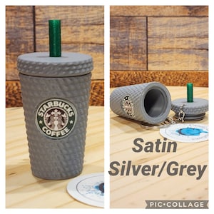 Studded Tumbler Keychain, With Removable Lid and Storage, Matte Finish. Starbucks Inspired. Satin Silver/Grey