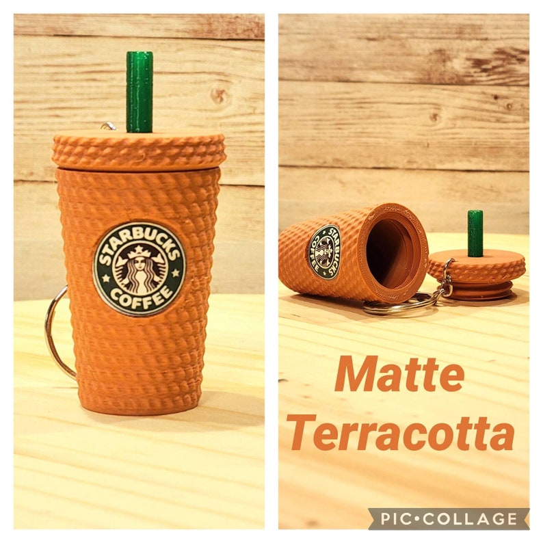 Studded Tumbler Keychain, With Removable Lid and Storage, Matte Finish. Starbucks Inspired. Matte Terracotta