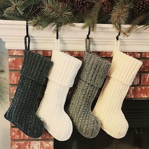Farmhouse Christmas Stocking | Handmade Crochet Holiday Decor | Rustic Acrylic Stocking with Ribbed Cuff