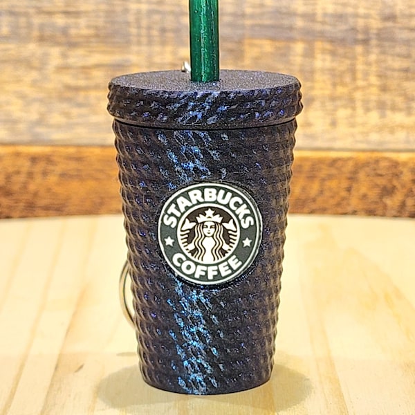 Burnt Titanium Studded Tumbler Keychain, With Storage. Starbucks Inspired