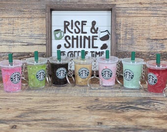 Starbucks-Inspired Mini Drink Keychain | Fruit-Filled Coffee Keyrings | Kawaii Gift for Coffee Lovers