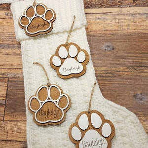 Personalized Dog Paw Stocking tags/ Ornaments Personalized Paw Print Ornament | Pet Christmas Ornament | Paw Ornament | Engraved Pet Name