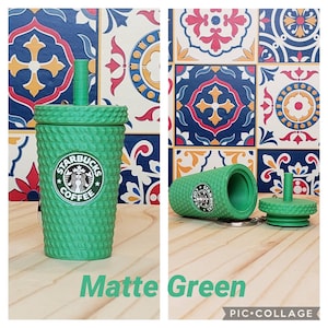 Studded Tumbler Keychain, With Removable Lid and Storage, Matte Finish. Starbucks Inspired. Matte Green