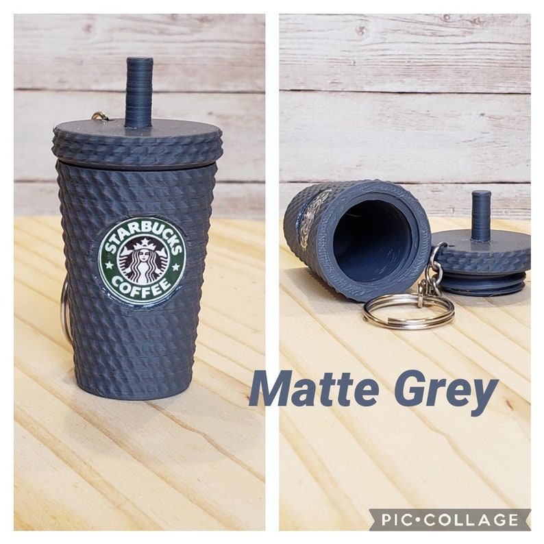 Studded Tumbler Keychain, With Removable Lid and Storage, Matte Finish. Starbucks Inspired. Matte Grey