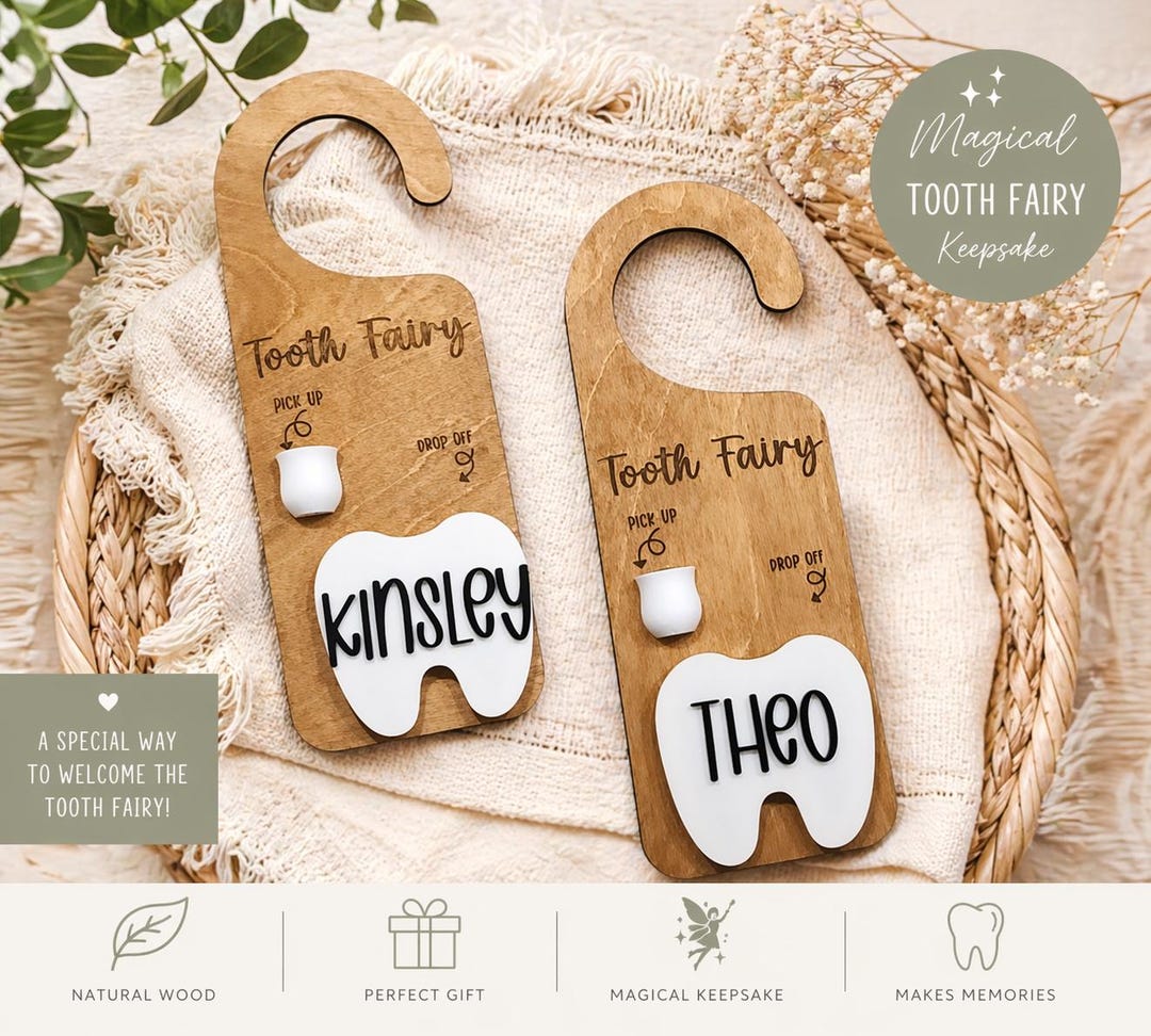 Personalized Tooth Fairy Door Hanger: Custom Wood Sign With Tooth Cup ...