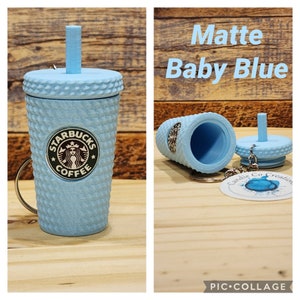 Studded Tumbler Keychain, With Removable Lid and Storage, Matte Finish. Starbucks Inspired. Baby Blue