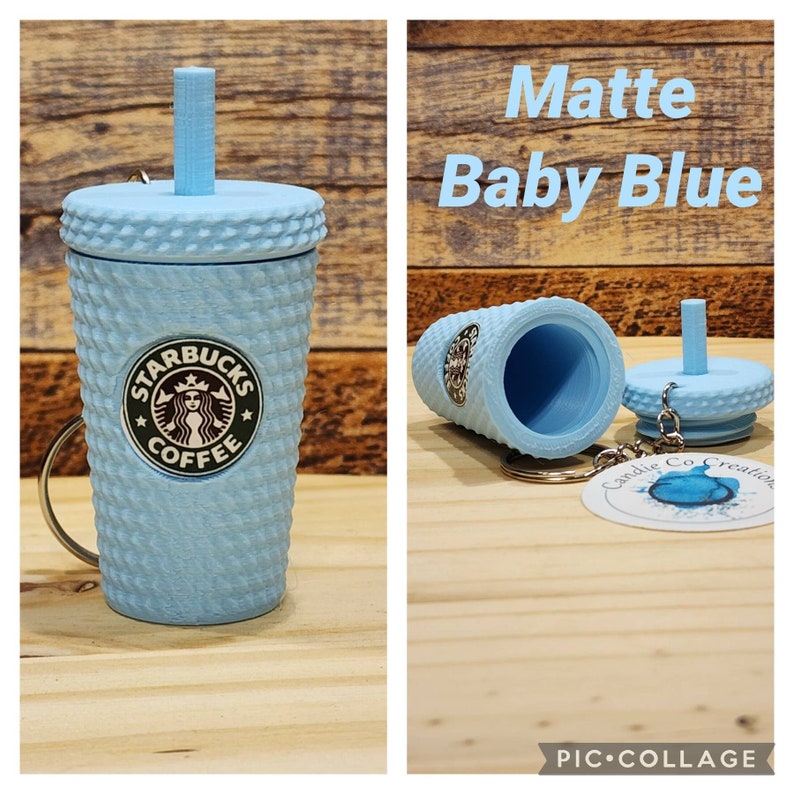 Studded Tumbler Keychain, With Removable Lid and Storage, Matte Finish. Starbucks Inspired. Baby Blue