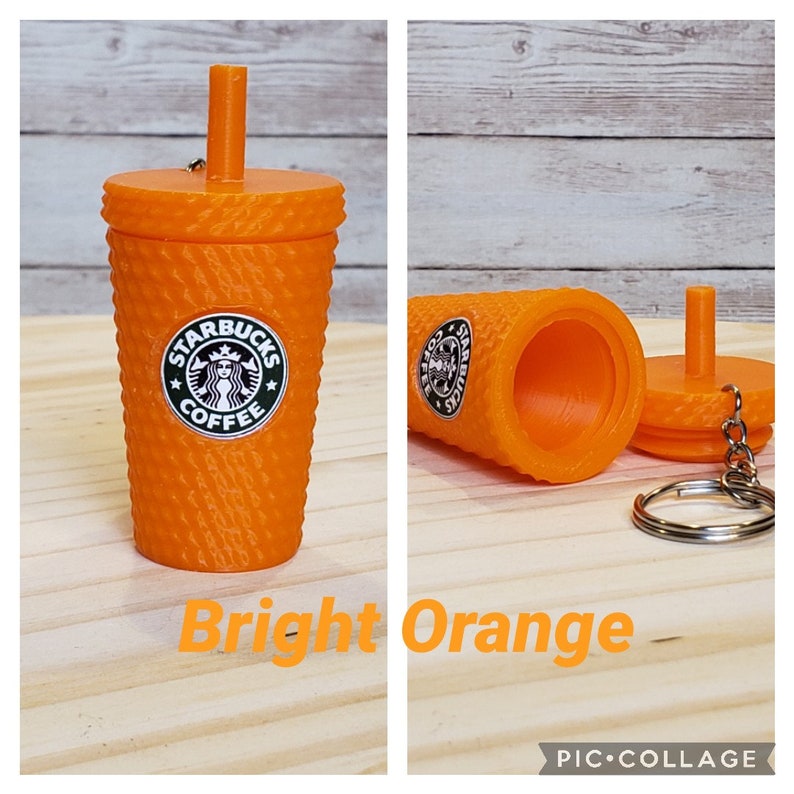 Studded Tumbler Keychain, With Removable Lid and Storage, Matte Finish. Starbucks Inspired. Bright Orange