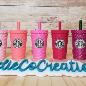 Studded Tumbler Keychain, With Removable Lid and Storage, ALL THE PINKS Starbucks Inspired. image 1