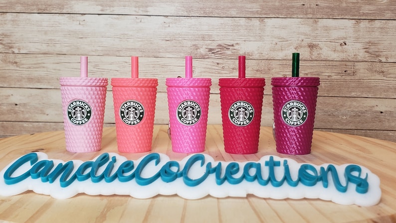 Studded Tumbler Keychain, With Removable Lid and Storage, ALL THE PINKS Starbucks Inspired. image 1