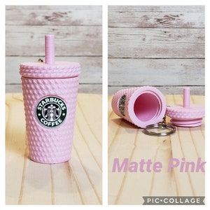 Studded Tumbler Keychain, With Removable Lid and Storage, ALL THE PINKS Starbucks Inspired. Matte Pink