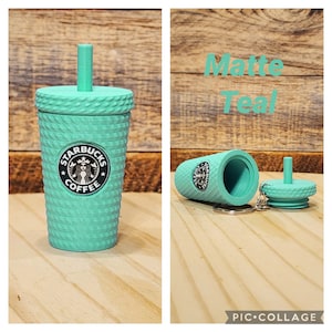 Studded Tumbler Keychain, With Removable Lid and Storage, Matte Finish. Starbucks Inspired. Matte Teal