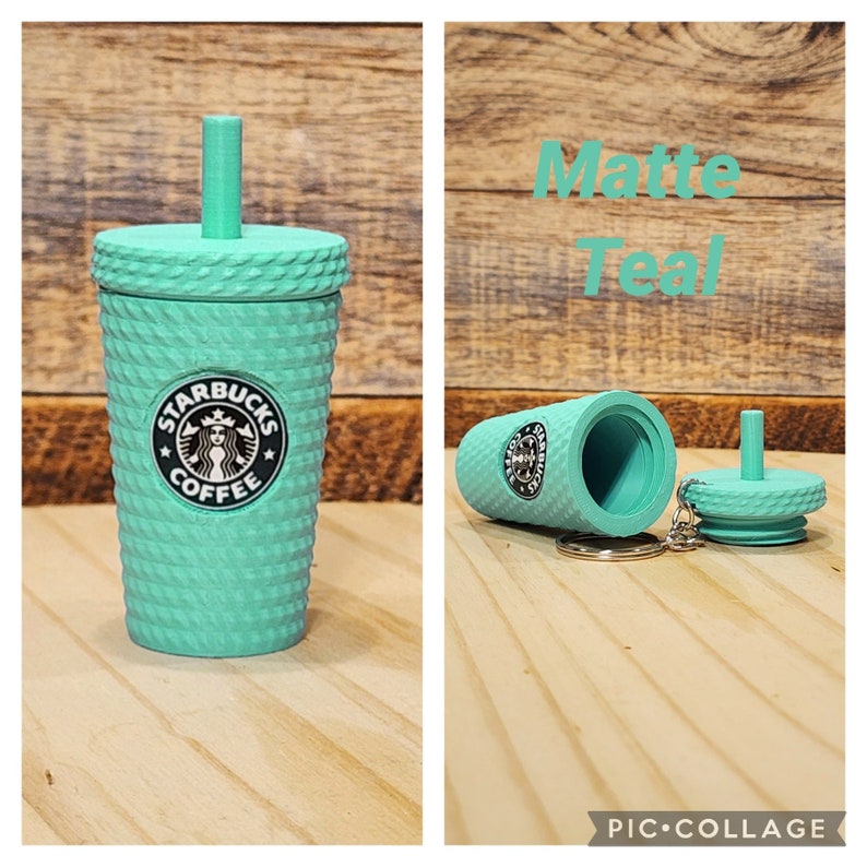 Studded Tumbler Keychain, With Removable Lid and Storage, Matte Finish. Starbucks Inspired. Matte Teal