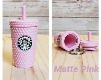 Studded Tumbler Keychain, With Removable Lid and Storage, Matte Finish. Starbucks Inspired.