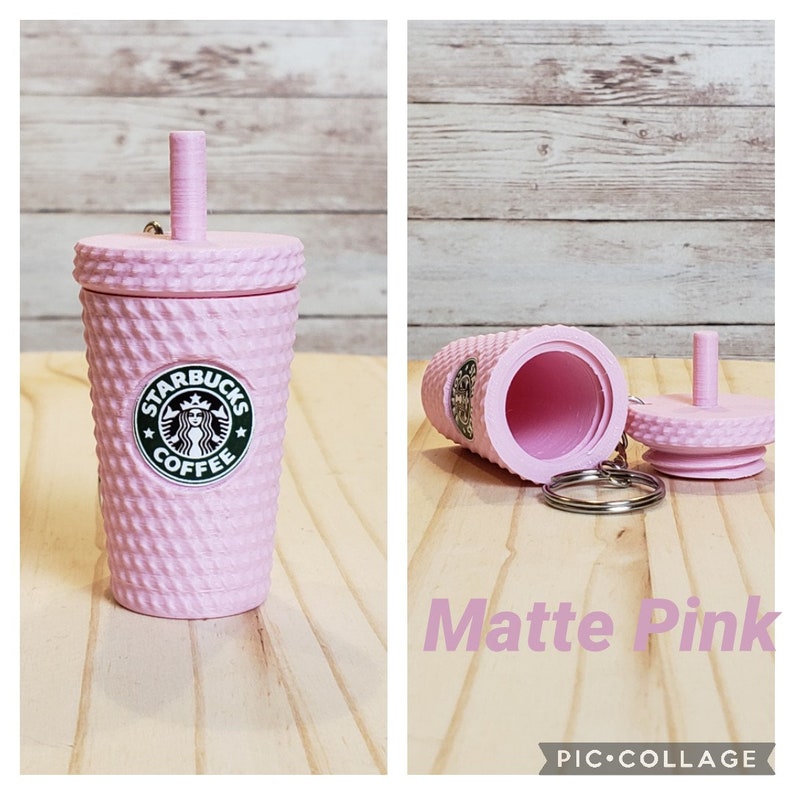 Studded Tumbler Keychain, With Removable Lid and Storage, Matte Finish. Starbucks Inspired. Matte Pink