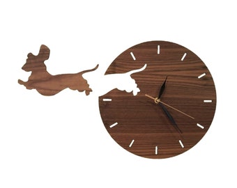 Walnut Wood Dachshund Clock