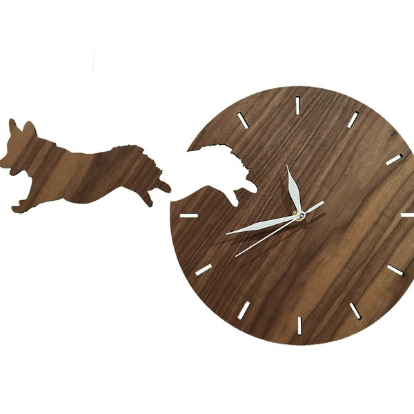 Walnut Wood Corgi Clock