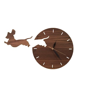 Walnut Wood Dachshund Clock