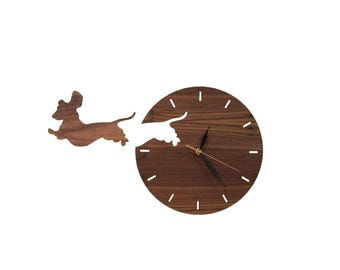 Walnut Wood Dachshund Clock