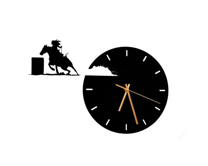 Black Barrel Racing Horse Clock Etsy