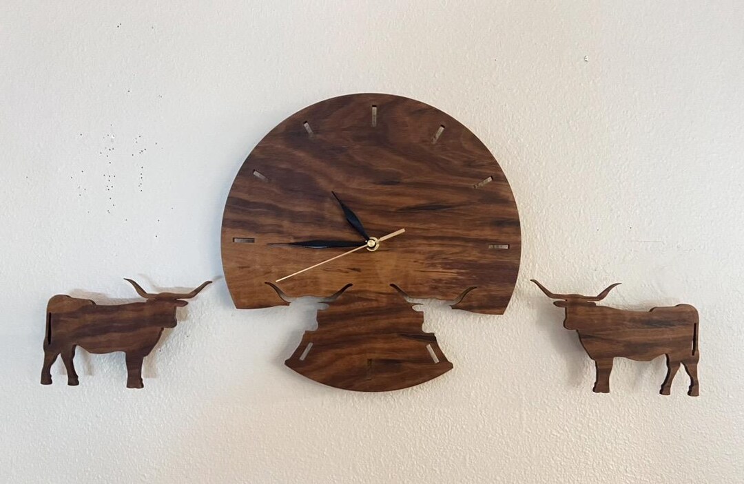 Walnut Longhorn Bull Ranch Wall Clock - Etsy