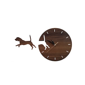 Walnut Beagle / Bloodhound Dog Wood Clock - Great Gift!