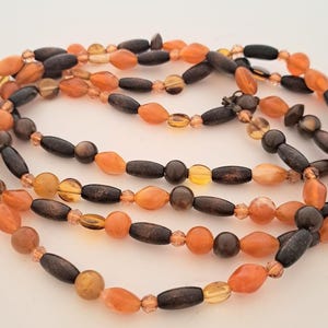 Vintage Orange Beige Brown Costume Jewelry Bead Necklace Acrylic & Wood