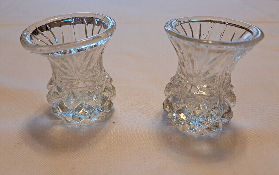 Vintage Lead Crystal Toothpick Holder Pineapple Cut 3 Set of 2 Etsy